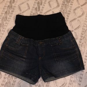 Studded Jean Maternity Shorts
